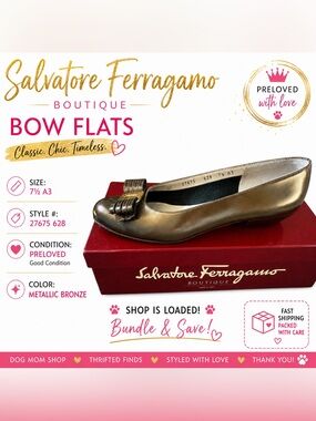 Salvatore Ferragamo Metallic Bronze Leather Loafers with Signature Bit